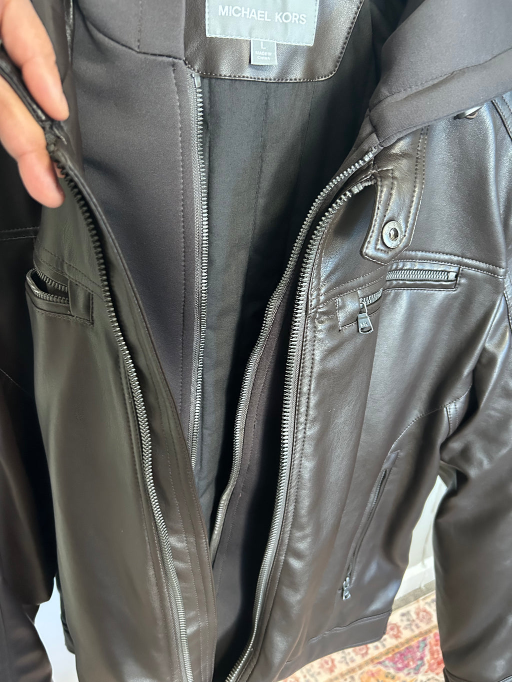 Michael Kors leather hooded bomber jacket- Men's size large