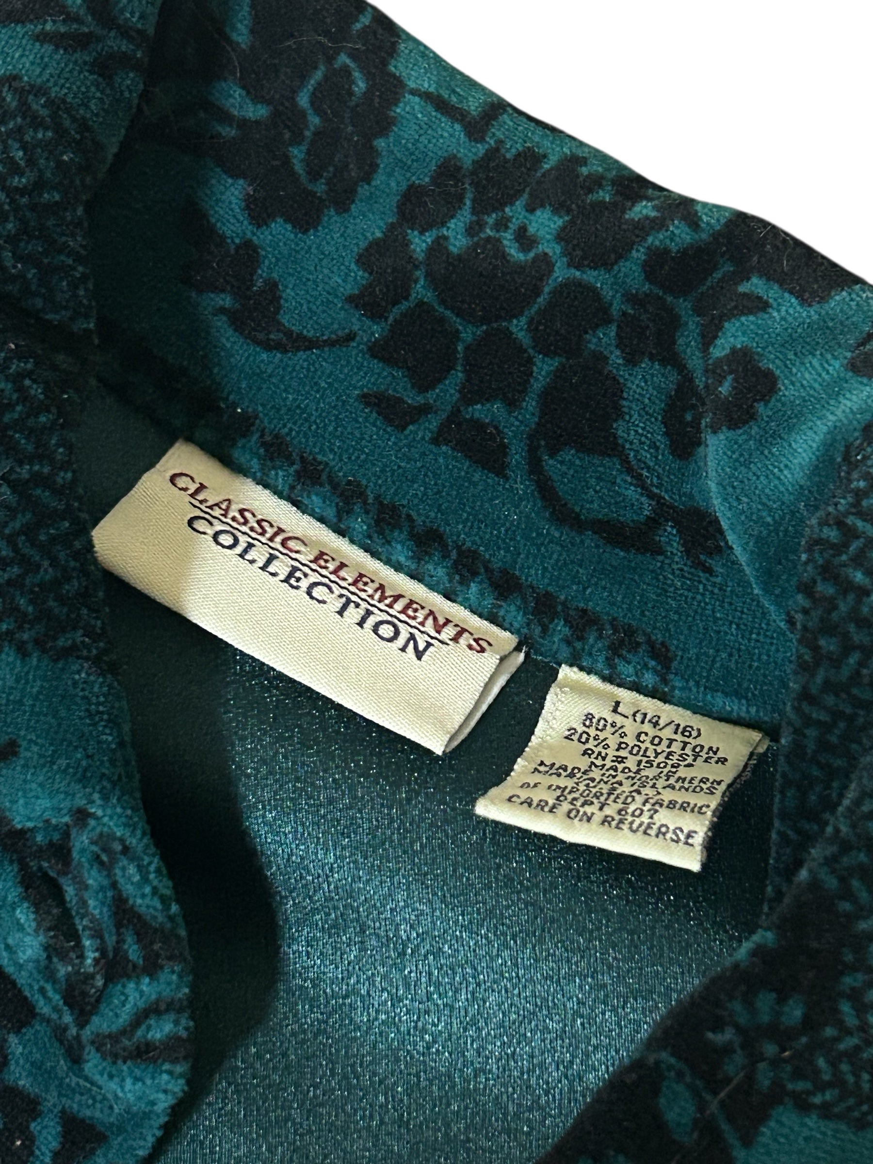 Vintage (Classic Elements Collections) long sleeve velour blouse- Women's size large