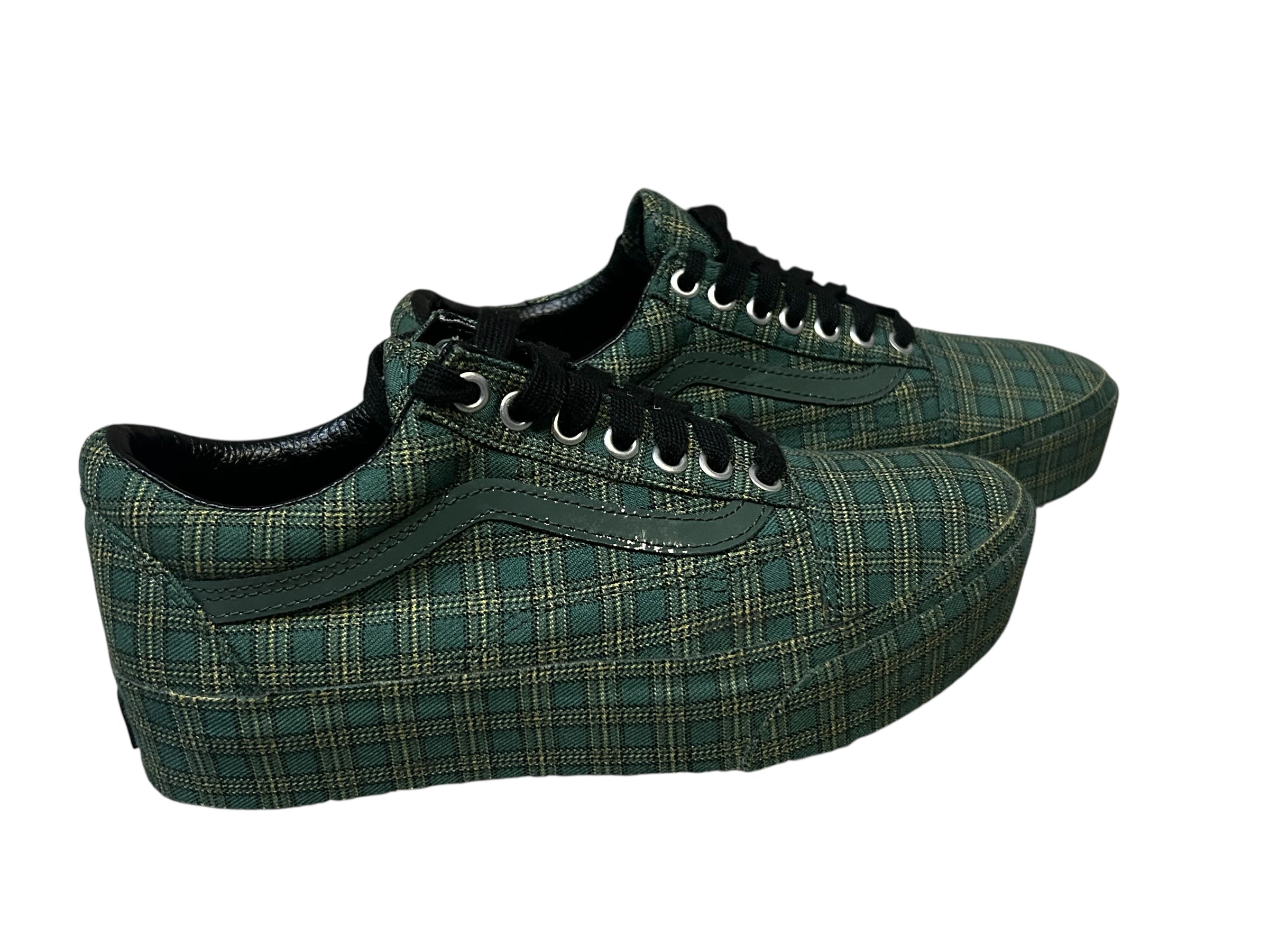 Vans Green And Black Plaid Platform Shoes- Mens 6.5, Women's 8