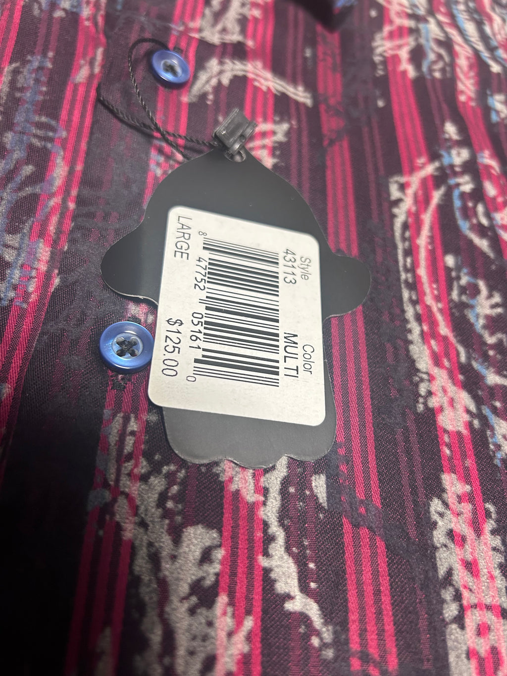 Luchiano Visconti Men's Black & Red Stripes Paisley Flocking Shirt- Size Large